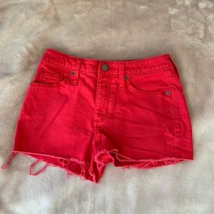 Red denim shorts